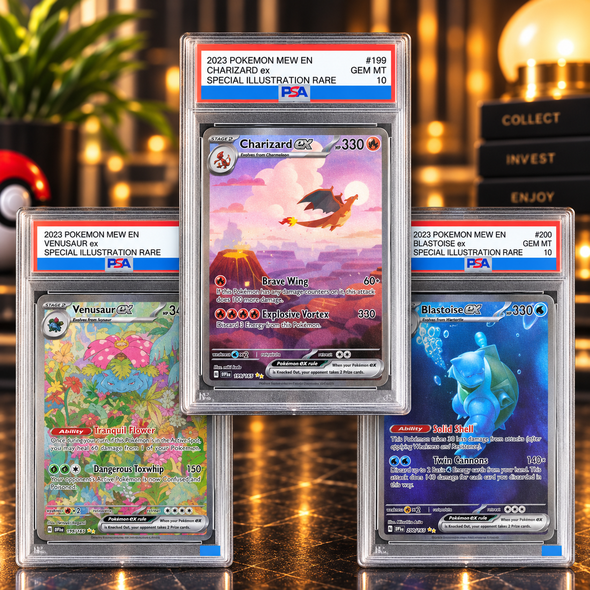 Charizard Venusaur Blastoise EX PKM Gem 10 Proxy Slabs